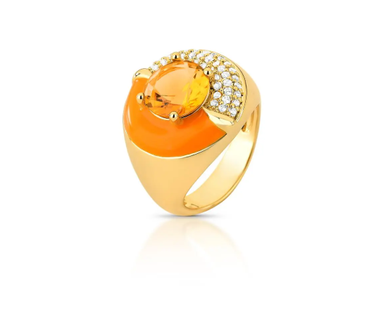 Anel Dedo Mínimo Esmaltado Marrom com Cristal e Zircônias