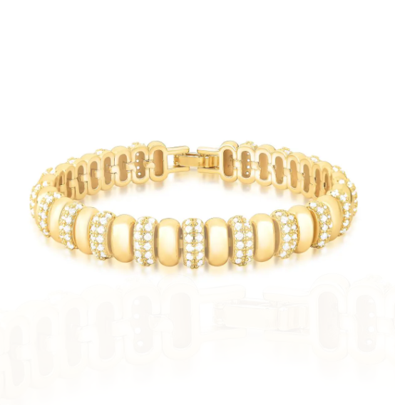 Pulseira com Elos Ovais Abaulados e Zircônias Ouro