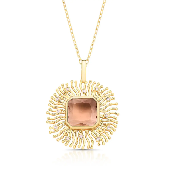 Colar com Pingente em Cristal Quadrado Banhado a Ouro