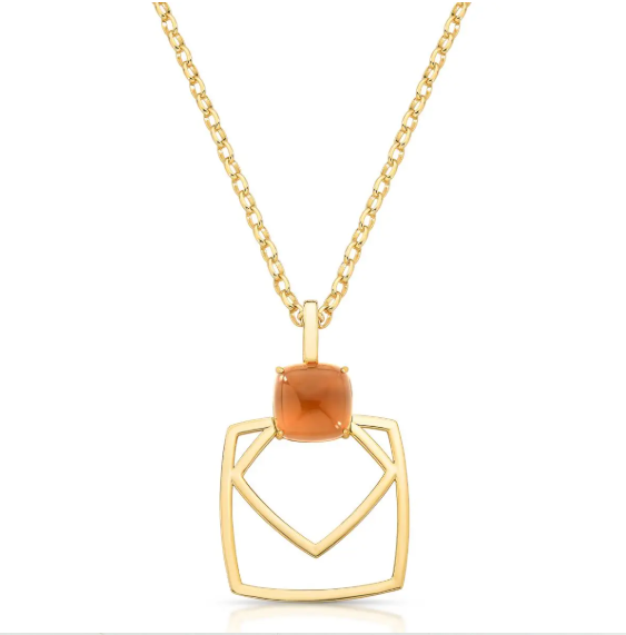 Colar Vazado com Cristal Marrom Quadrado Ouro