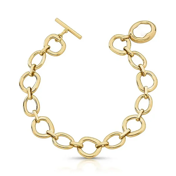 Pulseira Dourada de Elos com Madrepérola