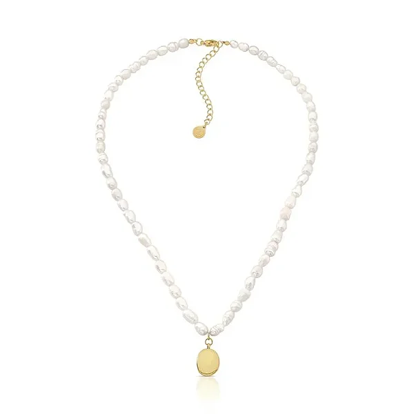 Colar com Pérolas Barrocas e Pingente Oval Ouro