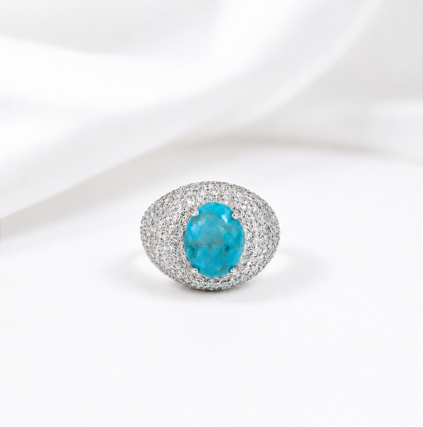 Anel Dedo Mínimo Moissanite Abaulado Turquesa