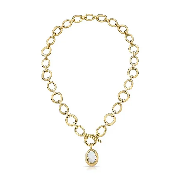 Colar Elos em Aço Inoxidável Dourado com Madrepérola