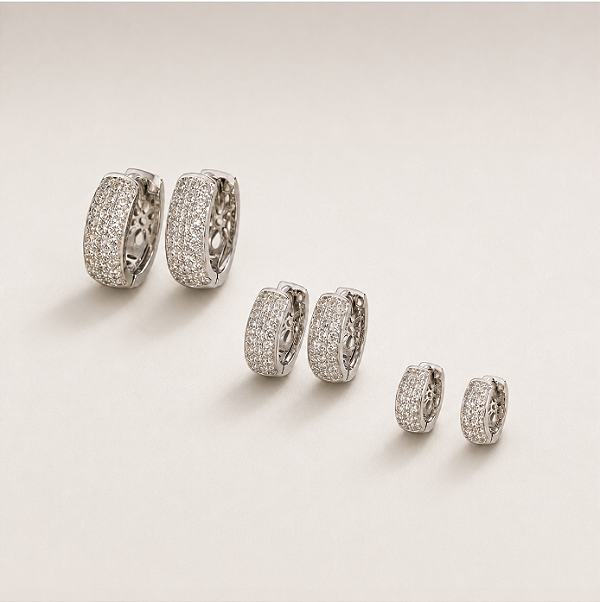 Trio de Brincos Argolinhas Moissanite em Prata 925