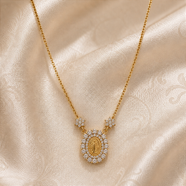 Colar Nossa Senhora das Graças com Moissanite em Prata 925