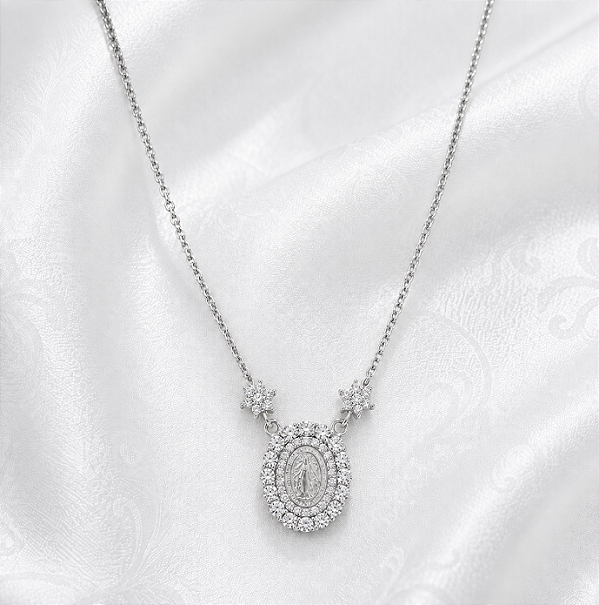 Colar Moissanite Nossa Senhora das Graças em Prata 925