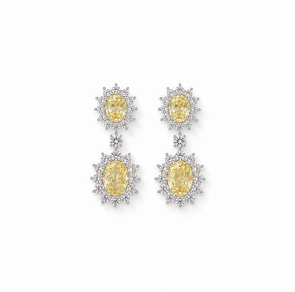 Brinco com Cristal Amarelo Oval e Zircônias Elaine Palma