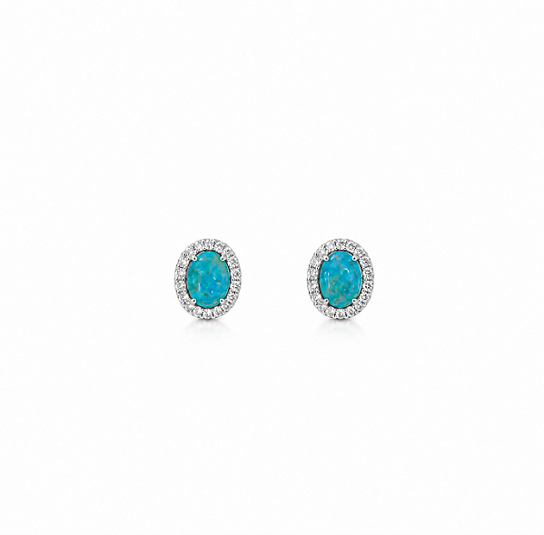 Brinco Oval Turquesa com Zircônias Ródio Semijoia