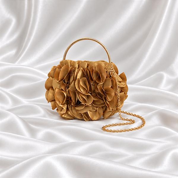 Bolsa Clutch com Pétalas Bronze para Festa