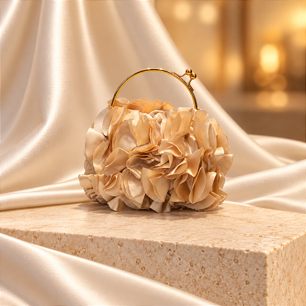 Bolsa Clutch com Pétalas Champanhe para Festa