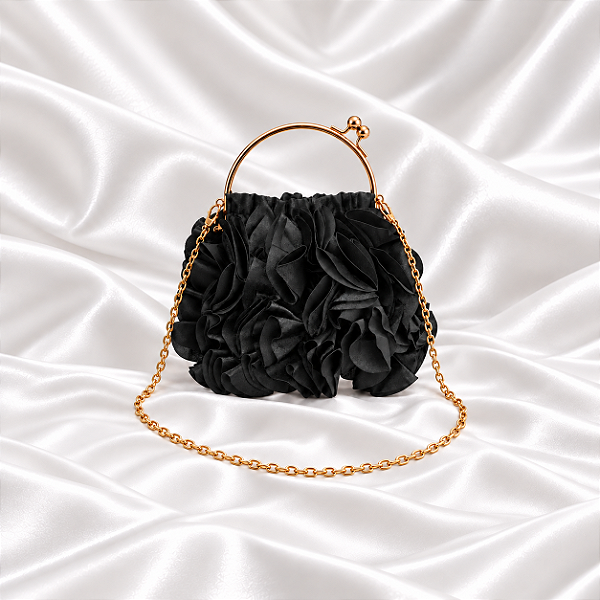 Bolsa Clutch com Pétalas Preto para Festa