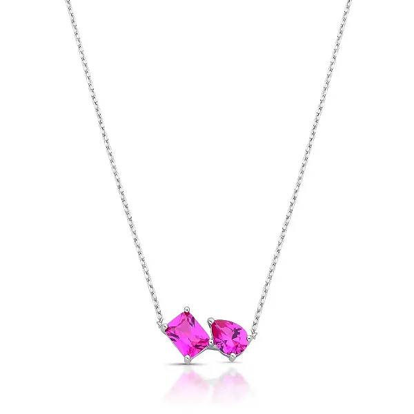 Colar com Cristais Rosa Pink em Ródio Semijoia
