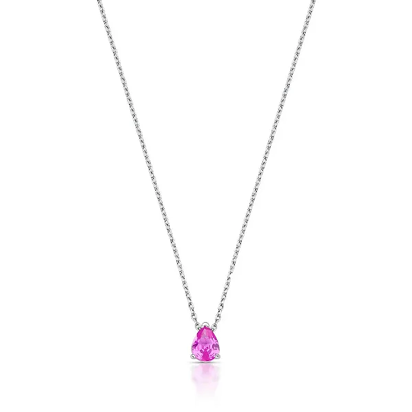 Colar Gota com Zircônia Rosa Pink em Ródio Semijoia