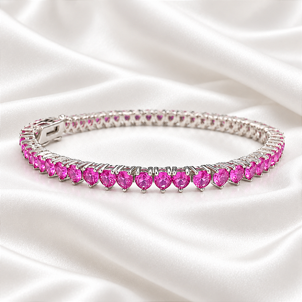 Pulseira Riviera com Cristais Rosa Pink em Ródio Semijoia