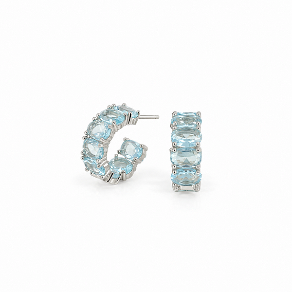 Brinco de Argola com Cristais Azul-Claro em Ródio Semijoia