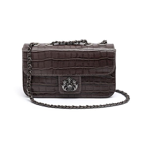 Bolsa Isla Anne Pequena Couro Croco Café