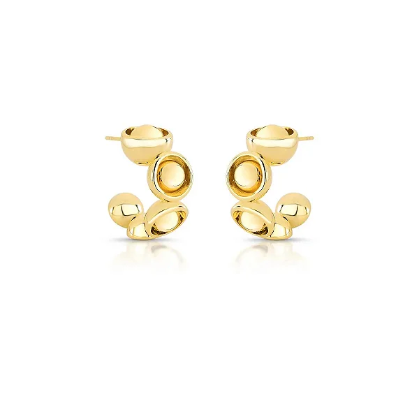 Brinco Meia Argola com Esferas Lisas Ouro Semijoia