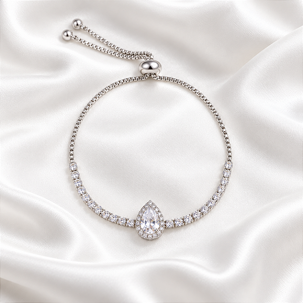 Pulseira Riviera Gravatinha Gota Ródio Semijoia