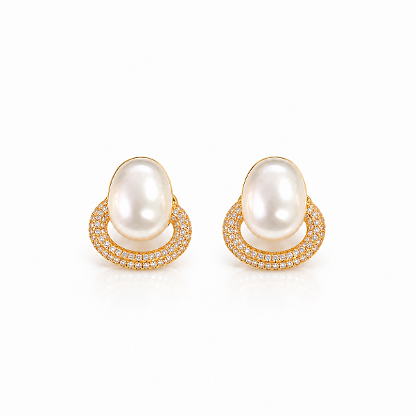 Brinco Pérola Oval Zircônia Ouro Semijoia