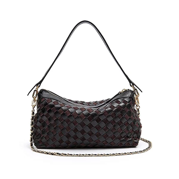 Bolsa Isla Ísis Woven Shoulder Couro Tressê Pequene Preta