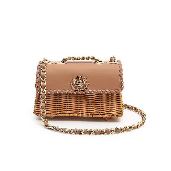 Bolsa Isla mini Selene Rattan E Couro Argila Mel