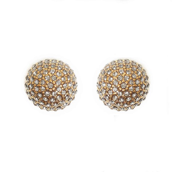 Brinco Morena Canela Meia Bola Cravejado G Strass Black Ouro