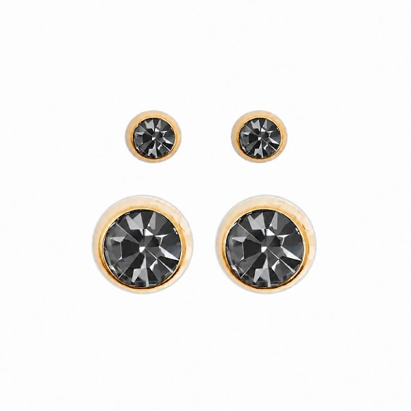 Kit Dois brincos Morena Canela Ponto de Luz m Cristal Black Diamond Ouro semijoia