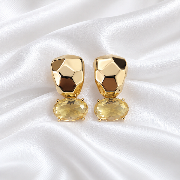 Brinco Curvo com Cristal Oval Ouro Semijoia