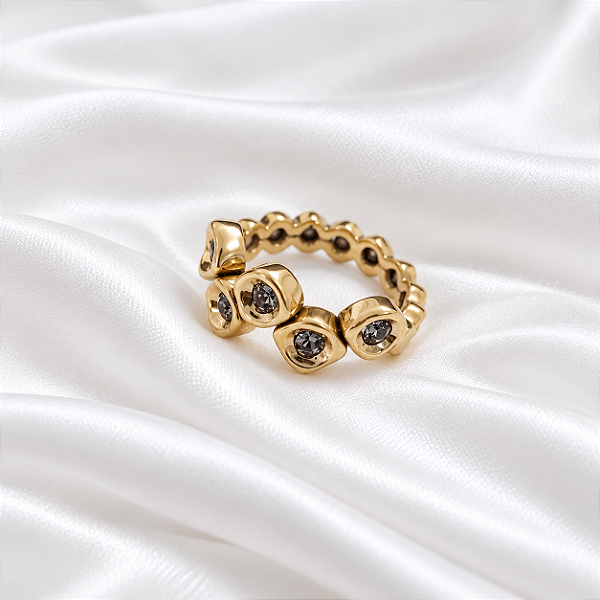 Anel Morena Canela Black Diamond Ouro Vintage Semijoia
