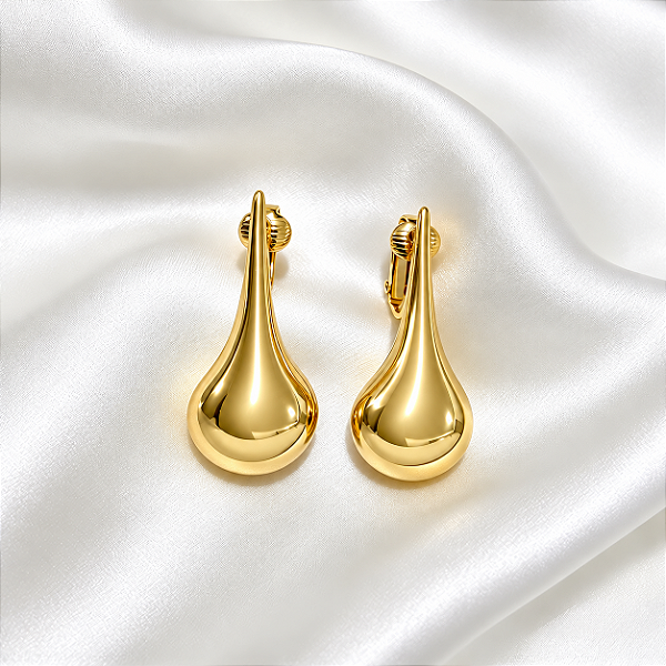 Brinco Pressão Gota Alongada Ouro Semijoia