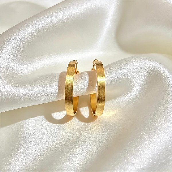 Brinco Pressão Argola Escovada Ouro Semijoia