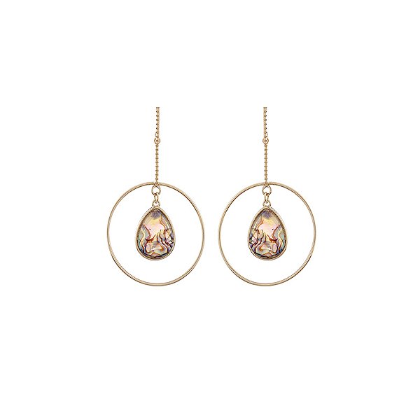 Brinco argola pedra natural abalone ouro semijoia