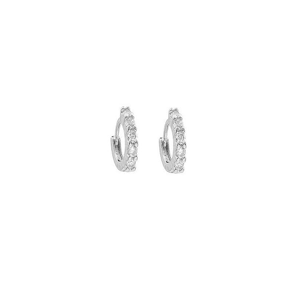 Brinco argolinha fina segundo furo ródio cristal semijoia 11A04063