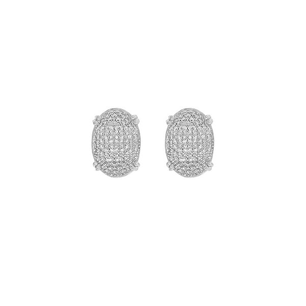 Brinco oval cristal ródio semijoia