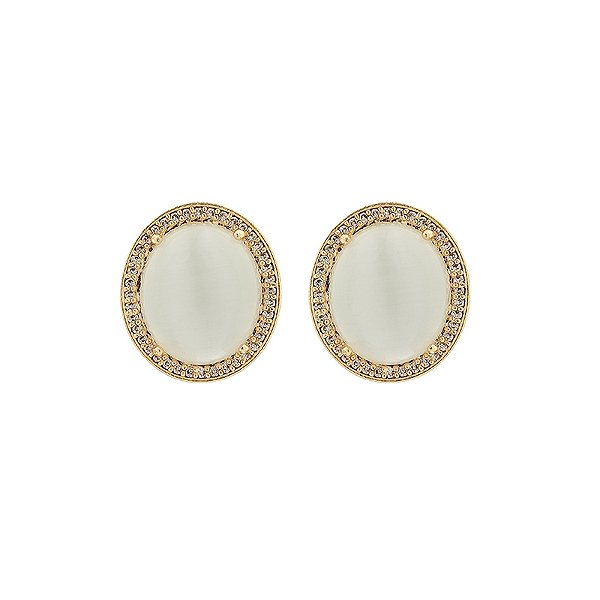 Brinco oval olho de gato zircônia ouro semijoia 19A06033
