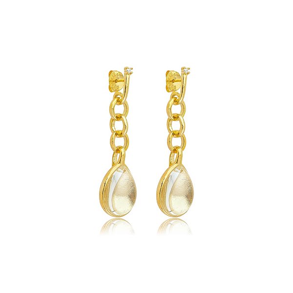 Brinco gota cristal ouro semijoia
