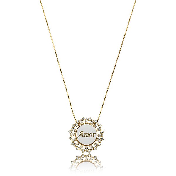 Colar redondo amor zircônia cristal ouro semijoia