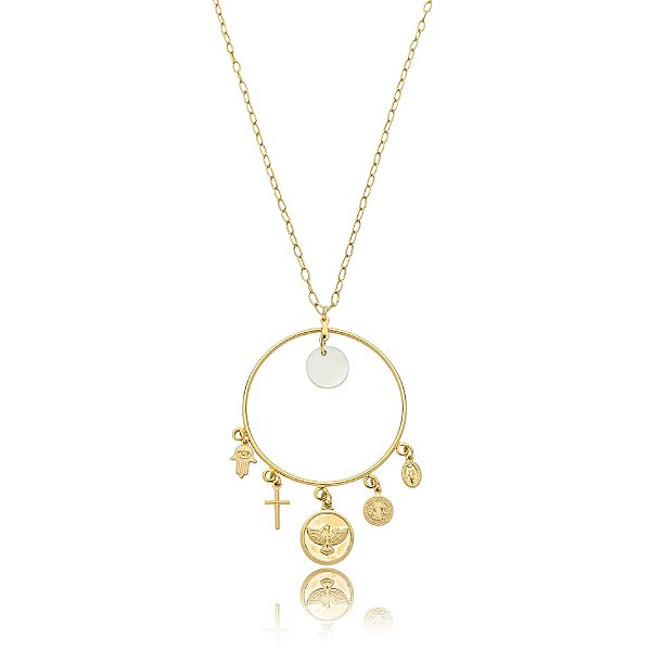 Colar longo pingente amuleto ouro semijoia