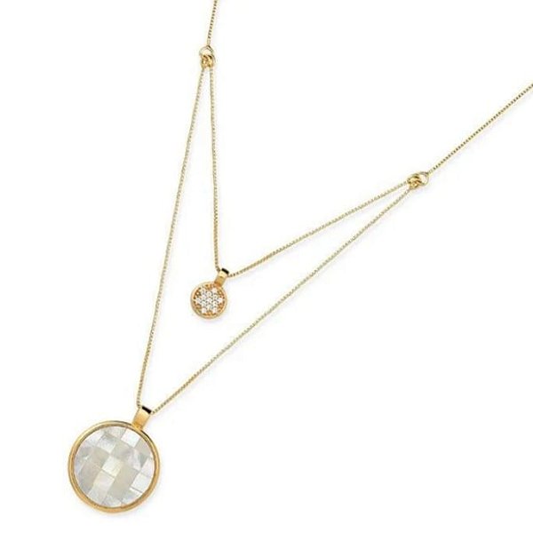 Colar duplo pedra natural madrepérola mosaico ouro semijoia