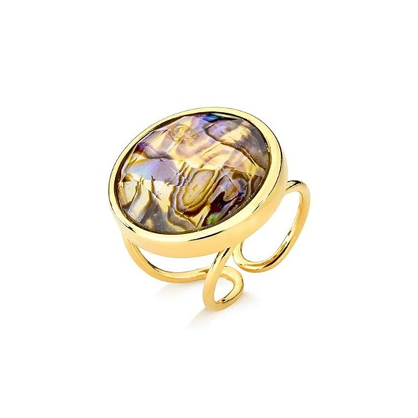 Anel ajustável pedra natural abalone ouro semijoia 010229948
