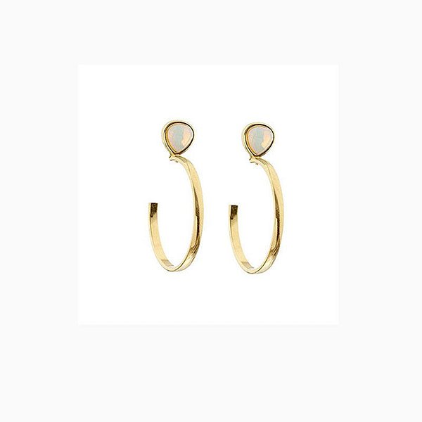Brinco argola pedra natural opalina ouro semijoia