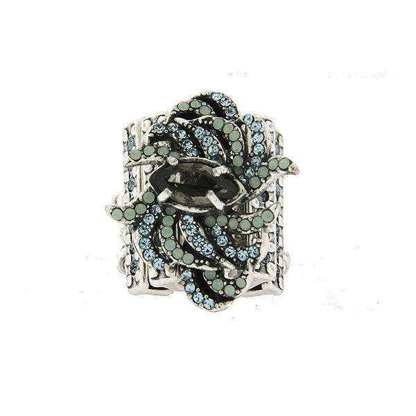 Anel ajustável Claudia Arbex prata cristal aqua marine semijoia
