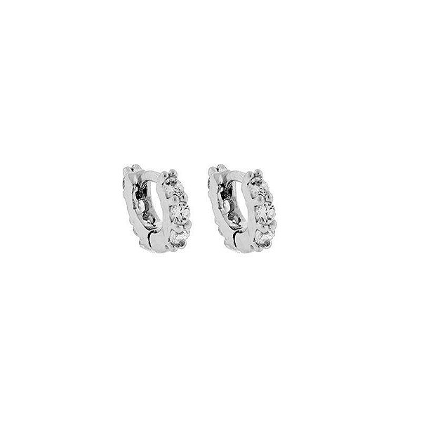 Brinco argolinha fina ródio segundo furo zircônia cristal 9A03043