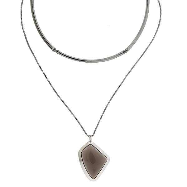 Colar choker duplo pedra natural obsidiana fumê ródio semijoia