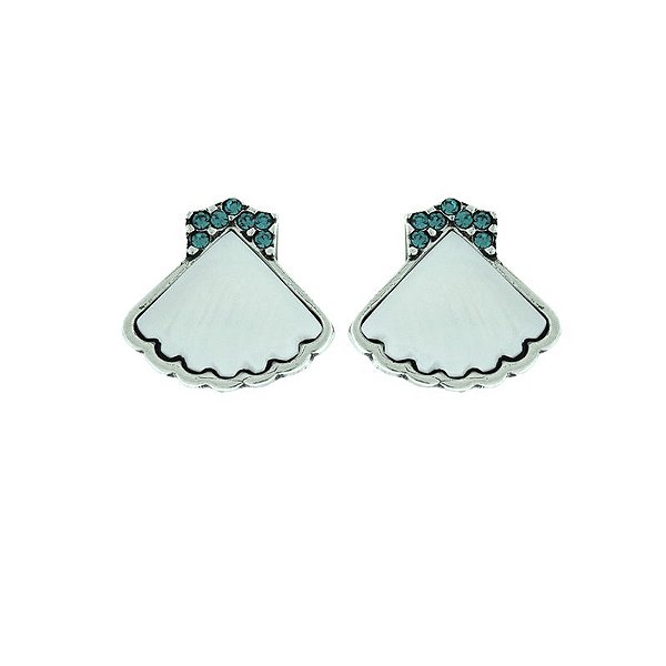 Brinco Claudia Arbex prata madrepérola e cristal  azul semijoia