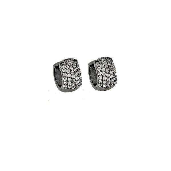 Brinco argolinha m ródio negro zircônia cristal semijoia 16k02032