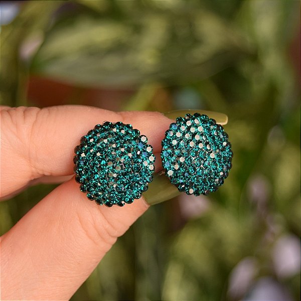 Brinco botão g Leticia Sarabia cristal verde emerald 3901 - Muzazen  Semijoias e Acessórios de Moda