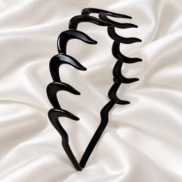 Tiara Francesa de Acetato com Dentes Largos Preta Finestra F2795P