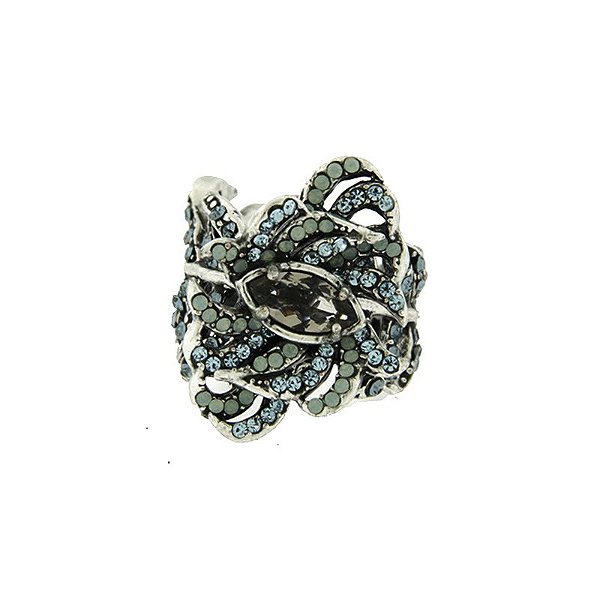 Anel Claudia Arbex cristal fumê e azul semijoia